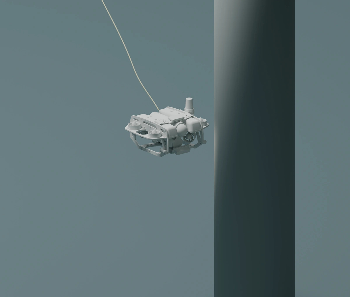 Illustration of an ROV inspecting a submerged pile.